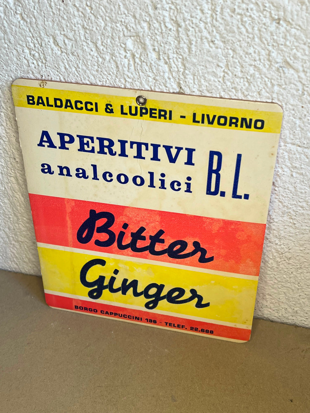 Cartello Pubblicitario Vintage Baldacci & Luperi Livorno - Bitter Ginger Anni '60