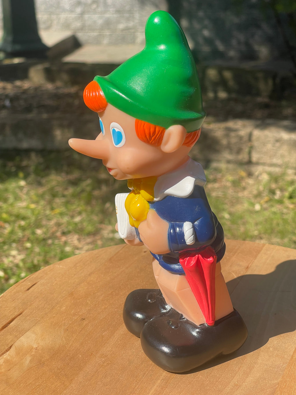 Pinocchio Vintage in Gomma 20 cm – Occhi a Cuore e Ombrello – pupazzo Anni 70/80