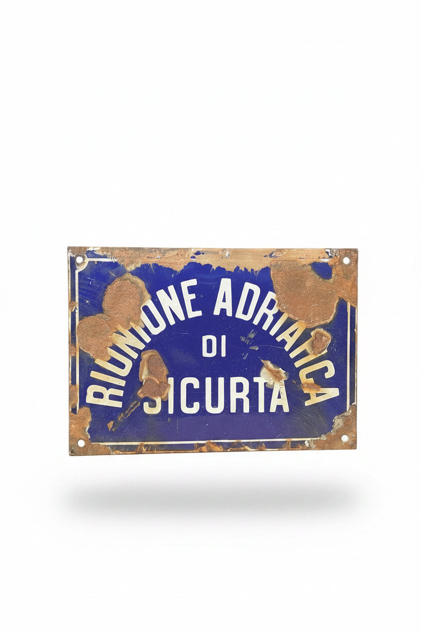 Targa Antincendio Vintage RAS - Riunione Adriatica di Sicurtà - Insegna Smaltata d'Epoca