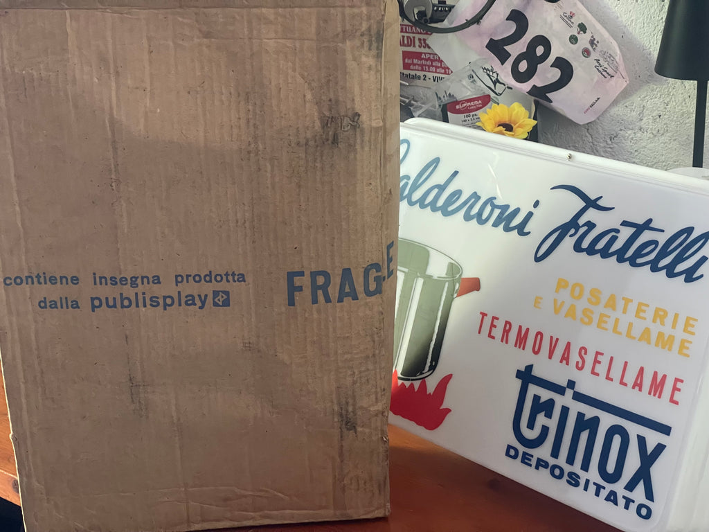 Insegna Luminosa Vintage "Calderoni Fratelli" – Marchio Trinox Depositato – Elemento di Modernariato Anni '70/'80
