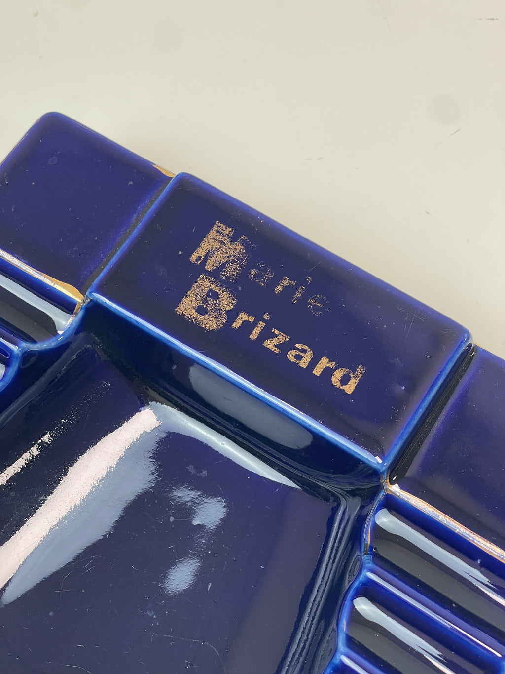 Posacenere Vintage Marie Brizard Ceramica Blu Cobalto Made in France
