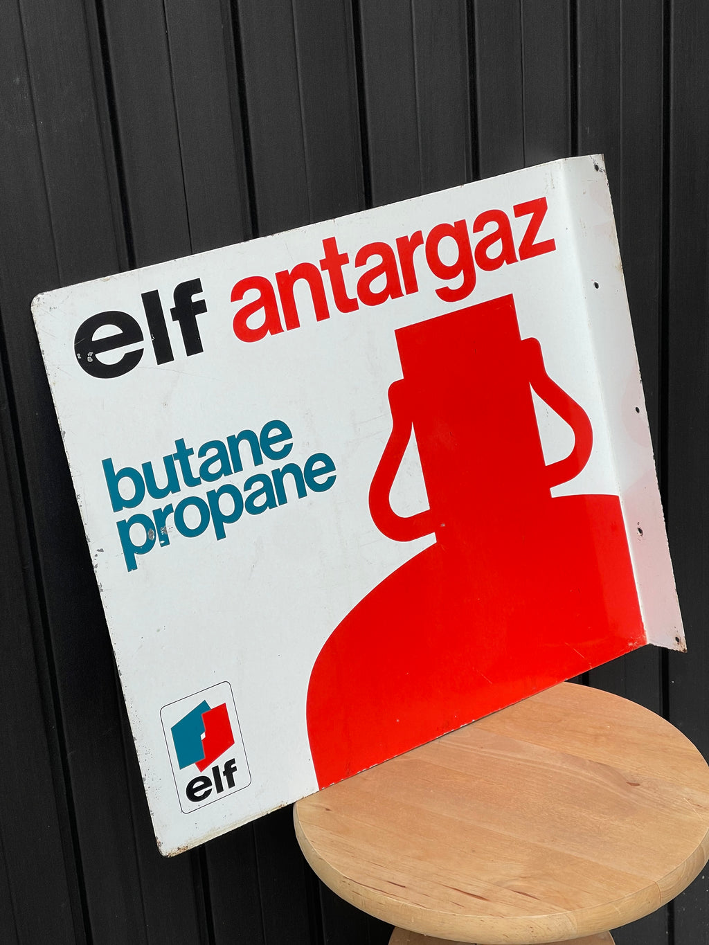 Insegna Smaltata Vintage Elf Antargaz Bifacciale Anni 70/80 - Rara Targa Gas