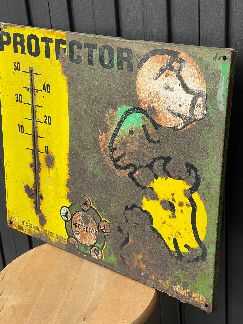 Termometro Insegna Pubblicitaria Vintage "Protector" - Metallo Smaltato Anni 50/60 Francia