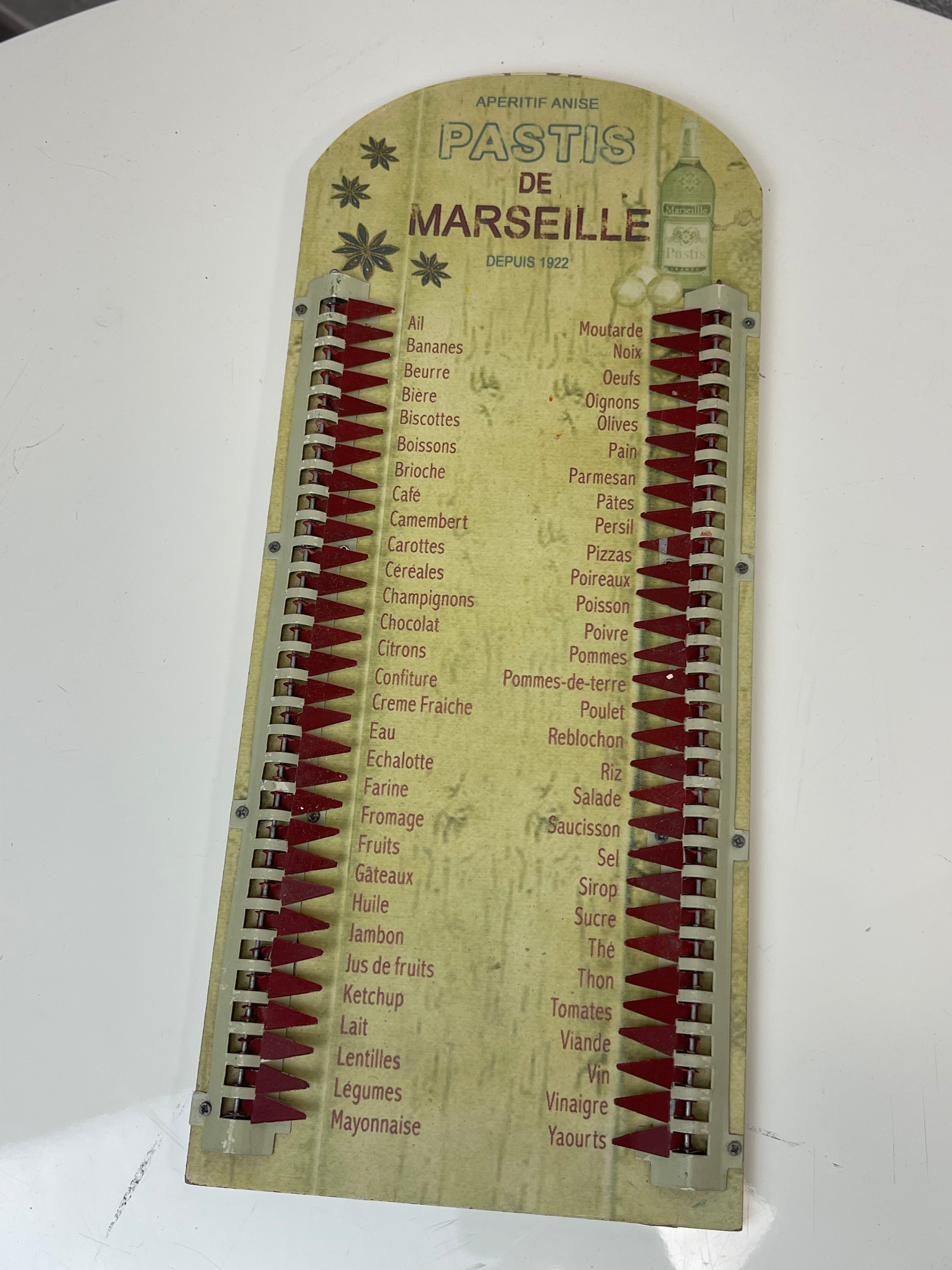 Lista della Spesa Vintage Francese Meccanica - Memo Pastis de Marseille tabella Rétro
