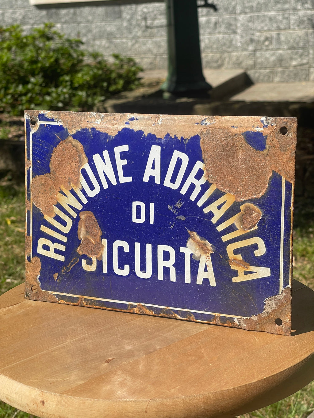 Targa Antincendio Vintage RAS - Riunione Adriatica di Sicurtà - Insegna Smaltata d'Epoca