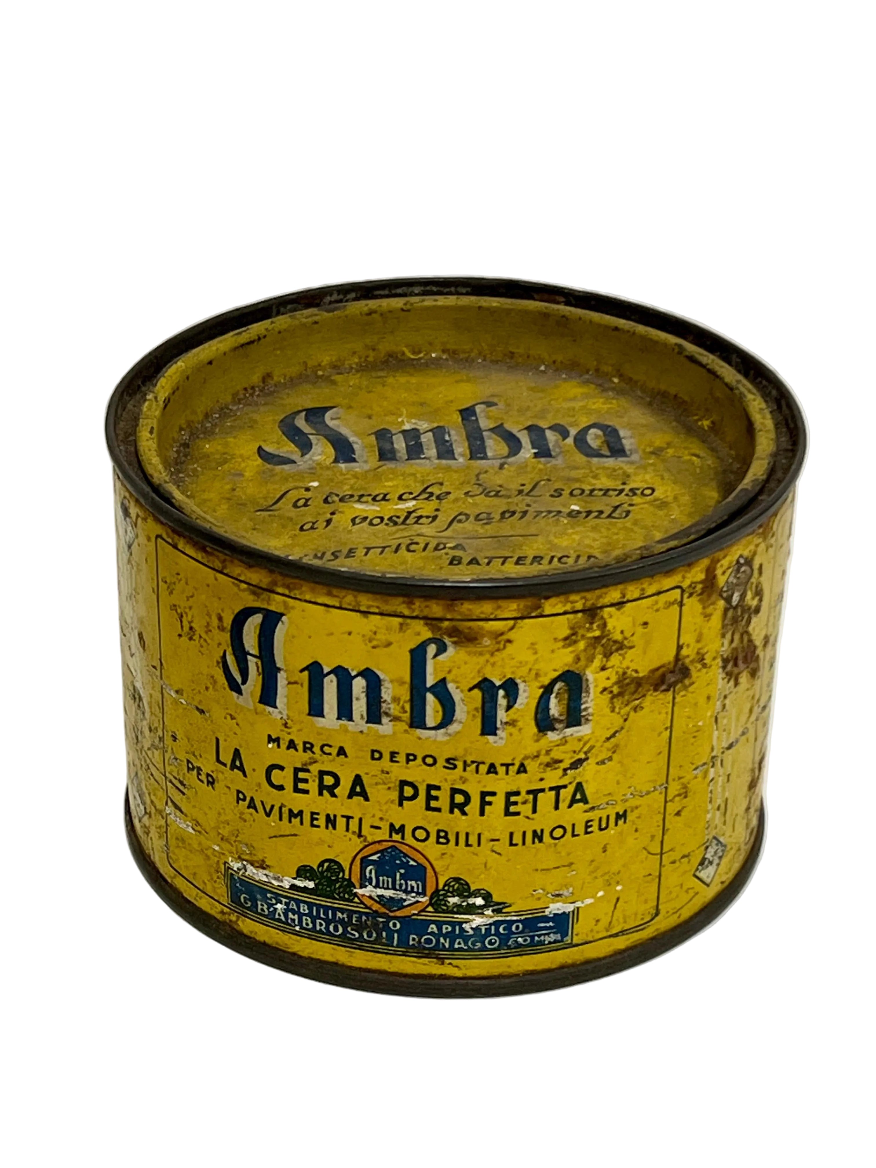 Barattolo Latta Vintage Cera Ambra Ambrosoli – Raro Oggetto da Collezione Anni '50/'60 - pezzo unico