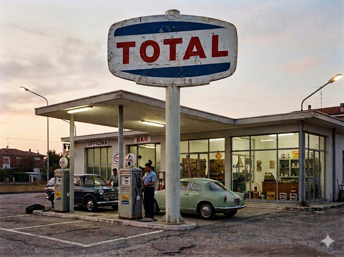 Insegna TOTAL Originale Anni '60 in Lamiera Litografata - 190x120 cm