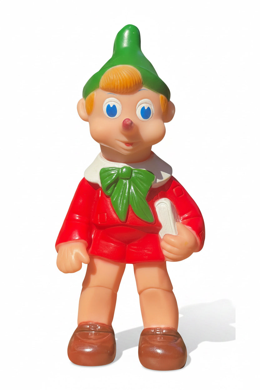 PINOCCHIO SCOLARO Vintage Anni 60 Ledraplastic – Pupazzo in Gomma con Fischietto Ledra Made in Italy 25cm