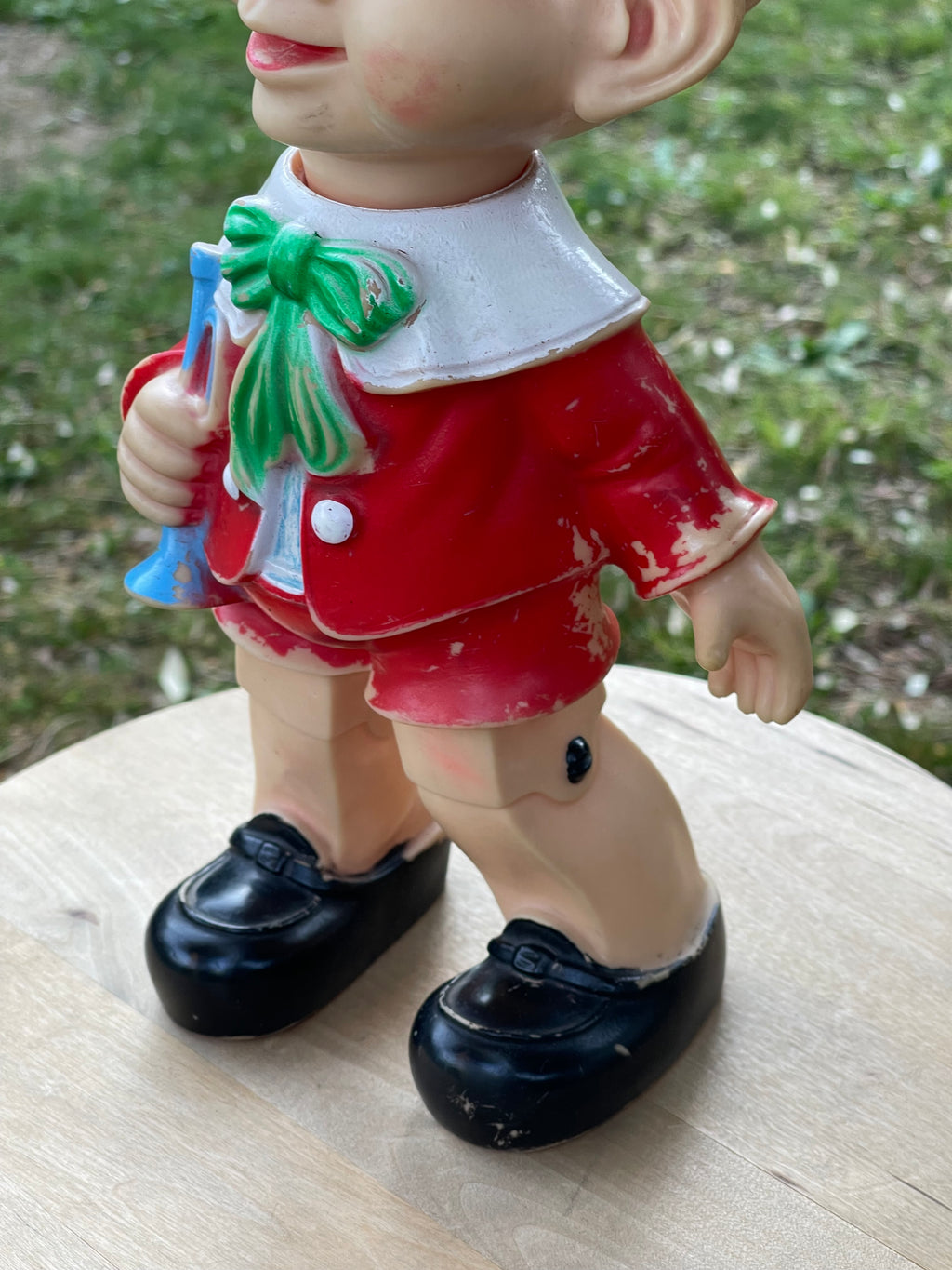 Pupazzo Pinocchio vintage in gomma Ledra Plastic anni 60 con trombetta - H 38 cm
