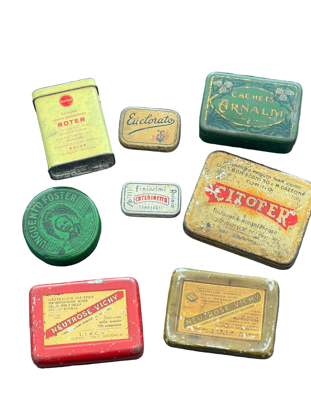 Lotto 8 Scatole di Latta Farmaceutiche Vintage - Medicina Epoca Anni '20/'50 - pezzo unico