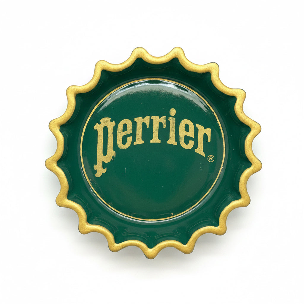 Posacenere Vintage Perrier in Ceramica a Forma di Tappo a Corona – Anni '60/'70