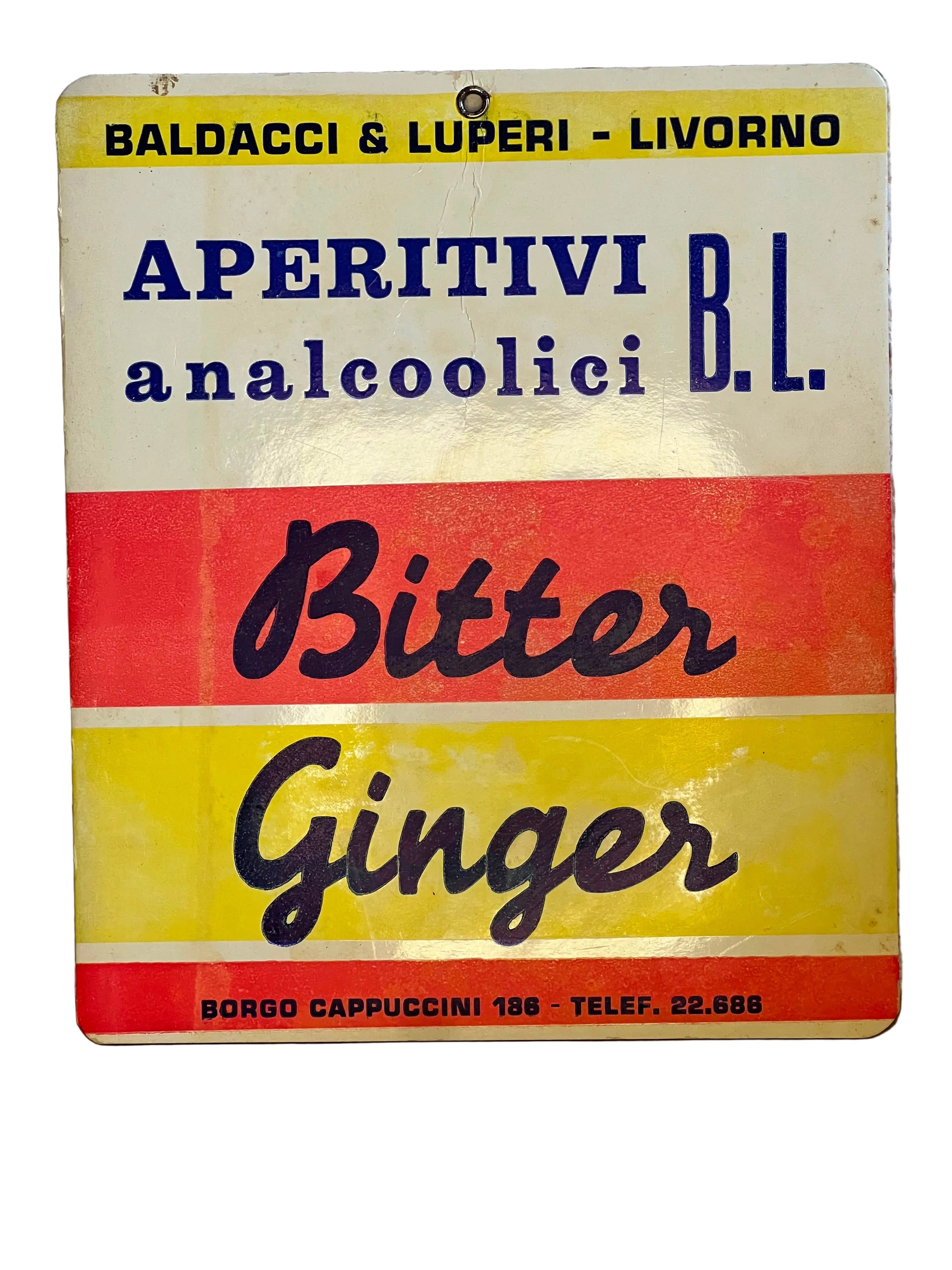 Cartello Pubblicitario Vintage Baldacci & Luperi Livorno - Bitter Ginger Anni '60