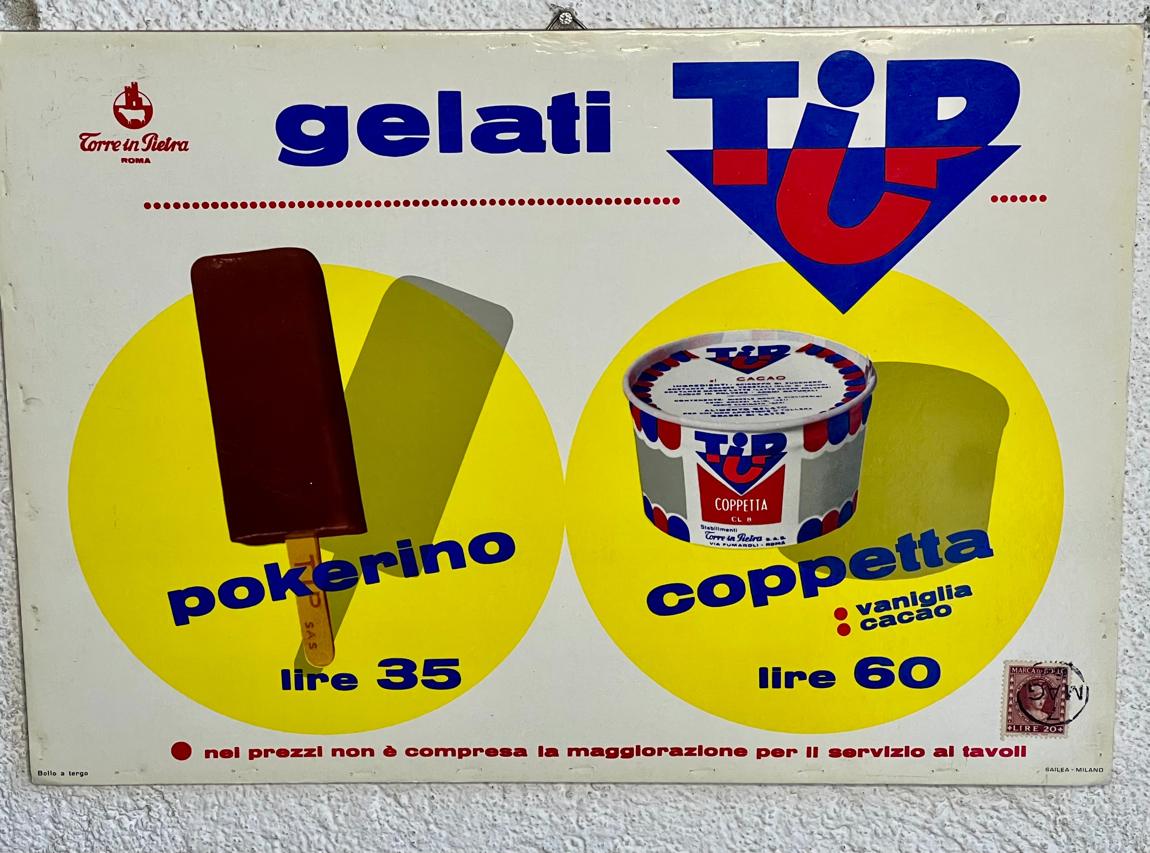 Insegna Cartello Gelati TIP Anni 60 con Bollo - pezzo unico