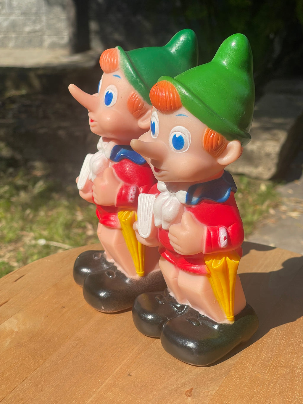Coppia Pupazzi Pinocchio Vintage in Gomma Stile Ledra Anni 70/80 pupazzo Scolaro con Libro h20 cm
