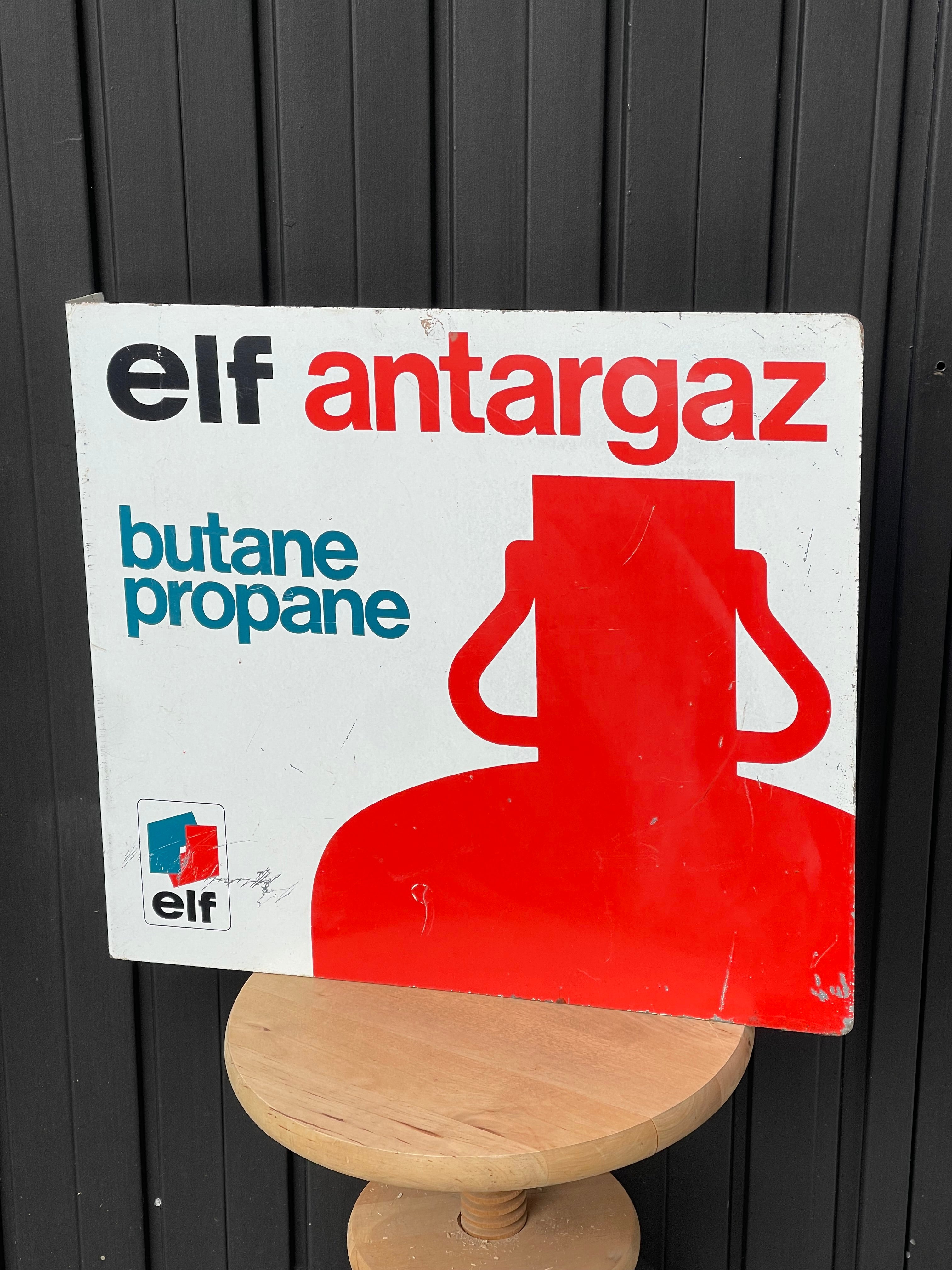Insegna Smaltata Vintage Elf Antargaz Bifacciale Anni 70/80 - Rara Targa Gas
