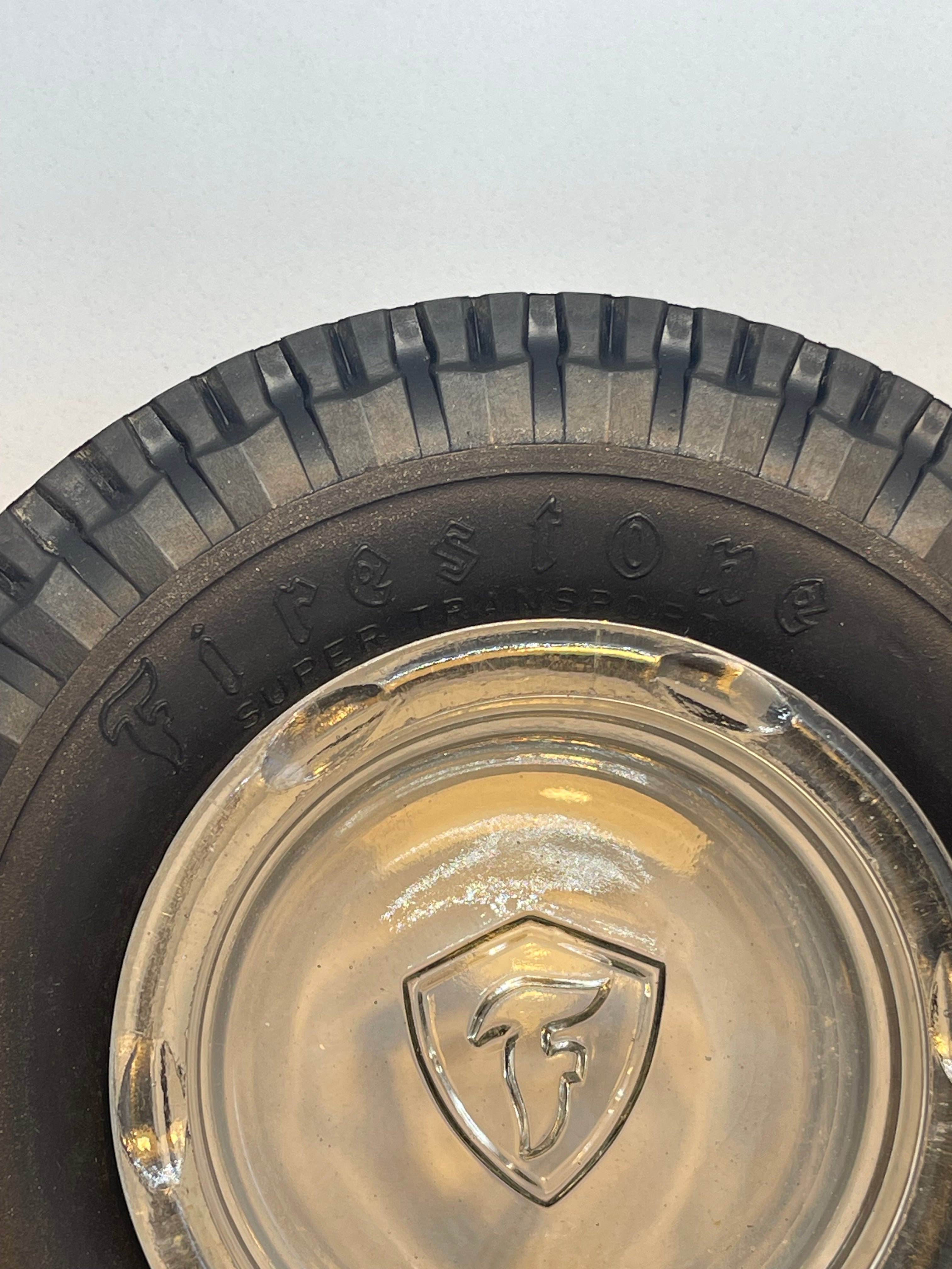 Posacenere Vintage Firestone in Gomma e Vetro - Gadget Automobilia Epoca