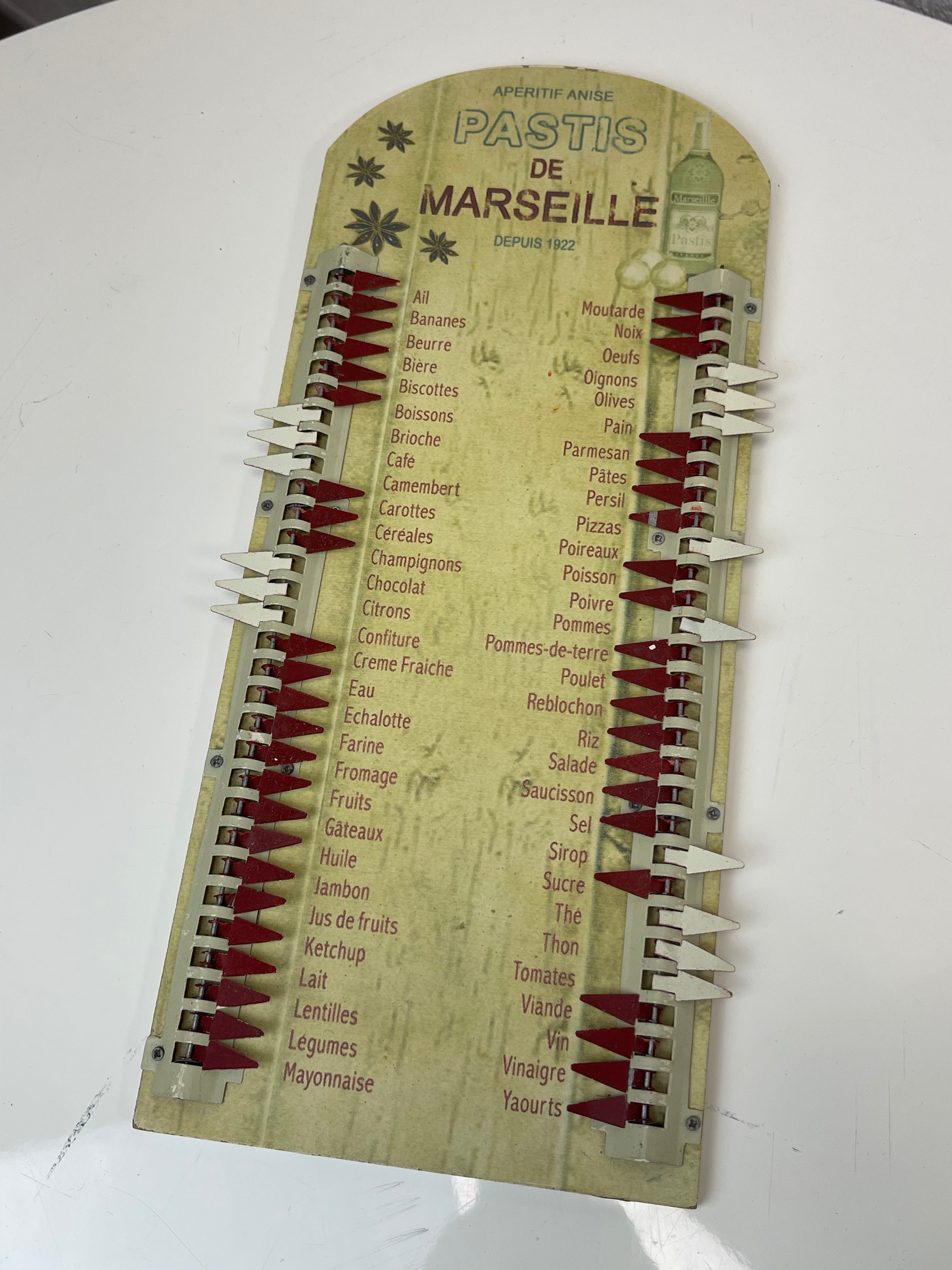 Lista della Spesa Vintage Francese Meccanica - Memo Pastis de Marseille tabella Rétro