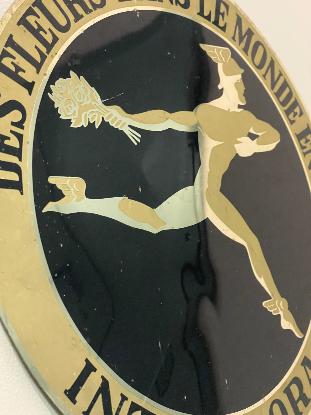 Insegna Vintage Interflora in Metallo Ø 28 cm - Placca Collezionismo Pubblicitario
