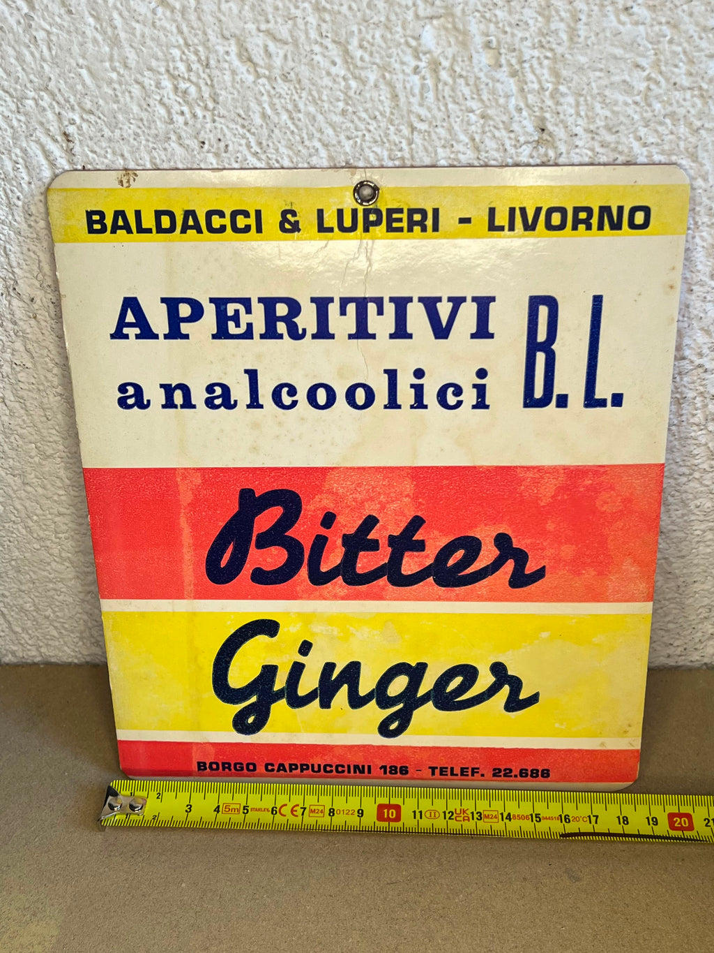 Cartello Pubblicitario Vintage Baldacci & Luperi Livorno - Bitter Ginger Anni '60