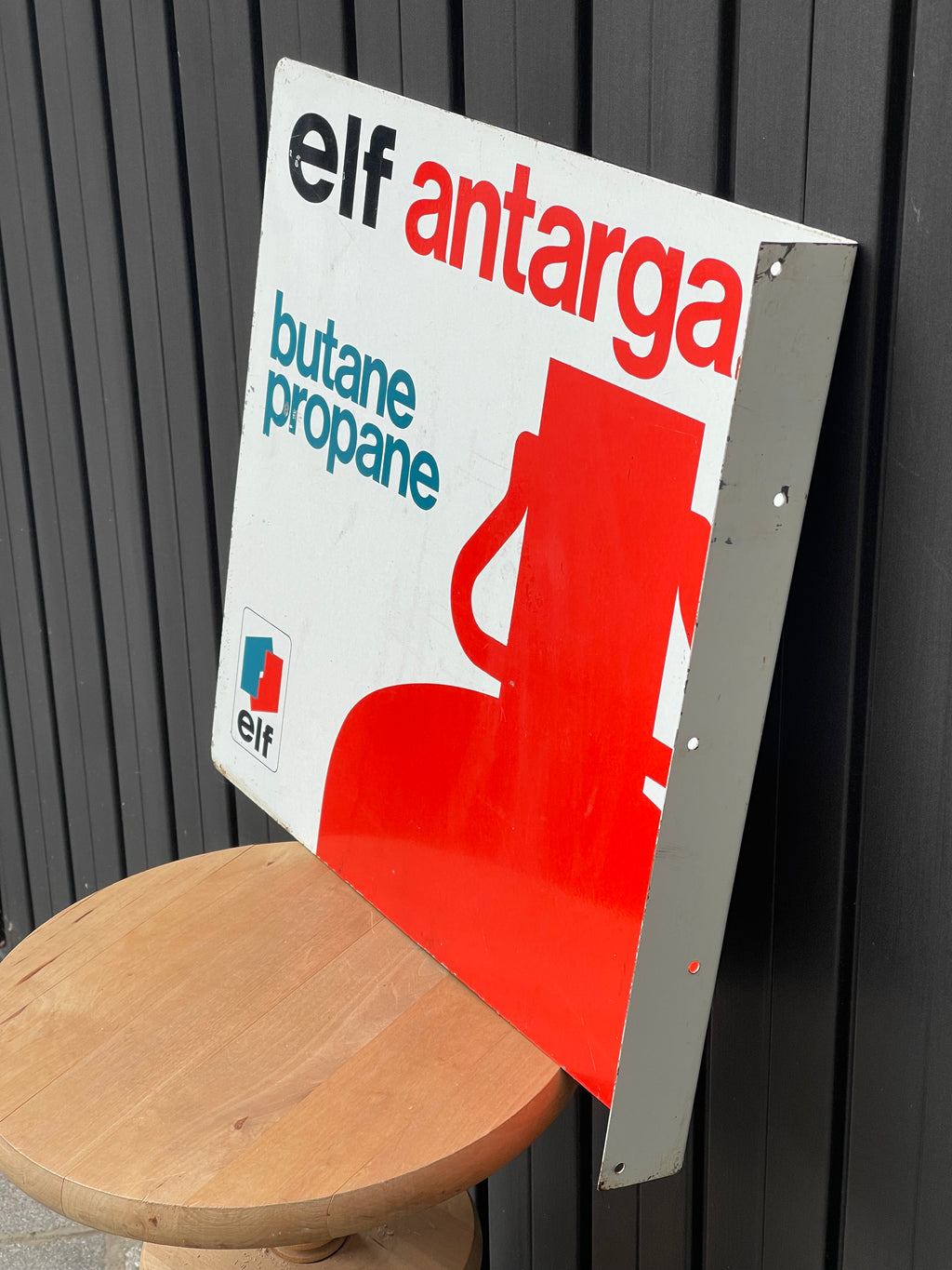 Insegna Smaltata Vintage Elf Antargaz Bifacciale Anni 70/80 - Rara Targa Gas