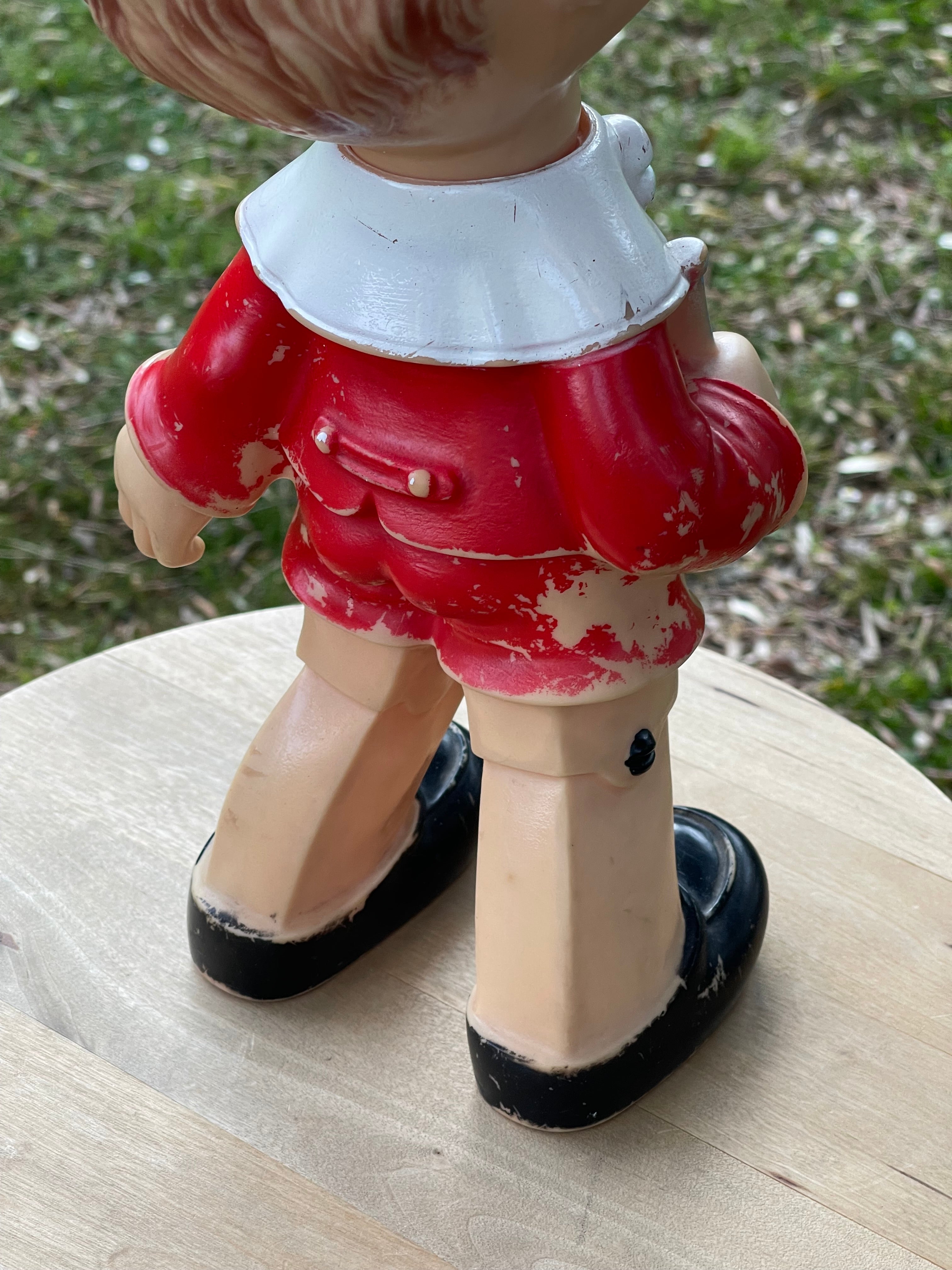 Pupazzo Pinocchio vintage in gomma Ledra Plastic anni 60 con trombetta - H 38 cm