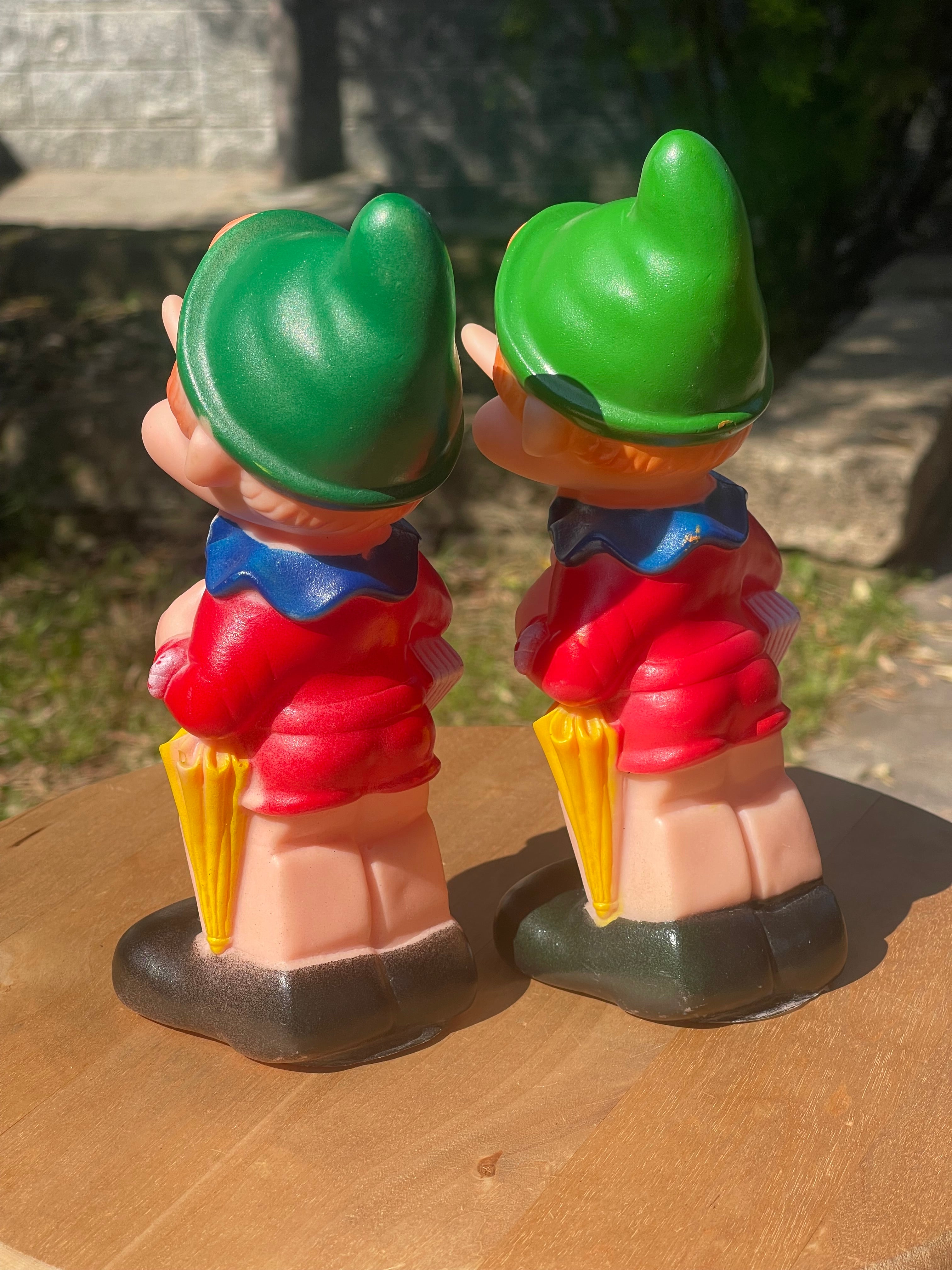Coppia Pupazzi Pinocchio Vintage in Gomma Stile Ledra Anni 70/80 pupazzo Scolaro con Libro h20 cm