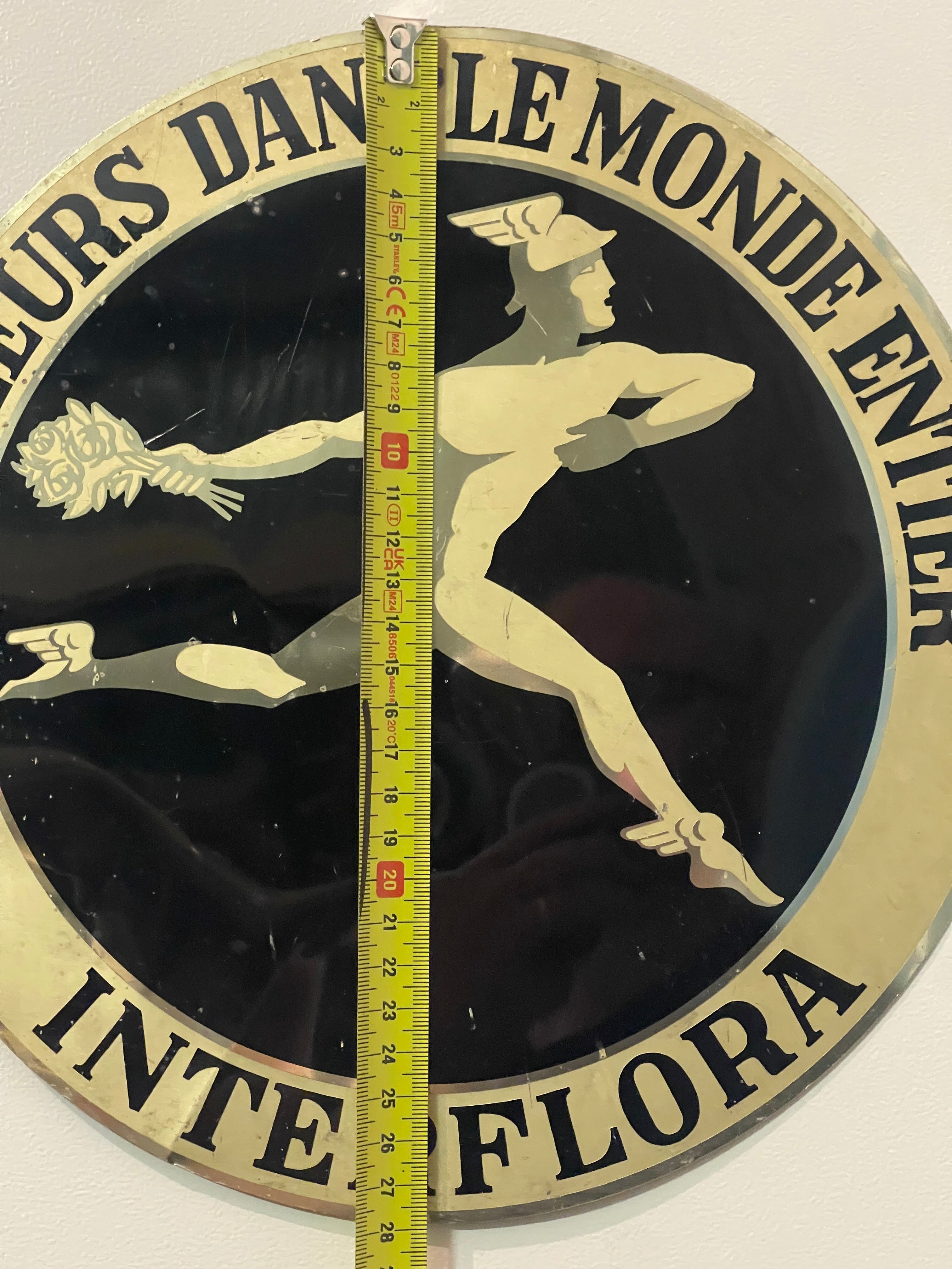 Insegna Vintage Interflora in Metallo Ø 28 cm - Placca Collezionismo Pubblicitario