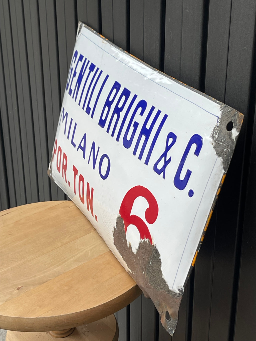 Insegna Targa Smaltata Vintage Gentili Brighi & C. Milano – Portata 6 Ton – Anni '50