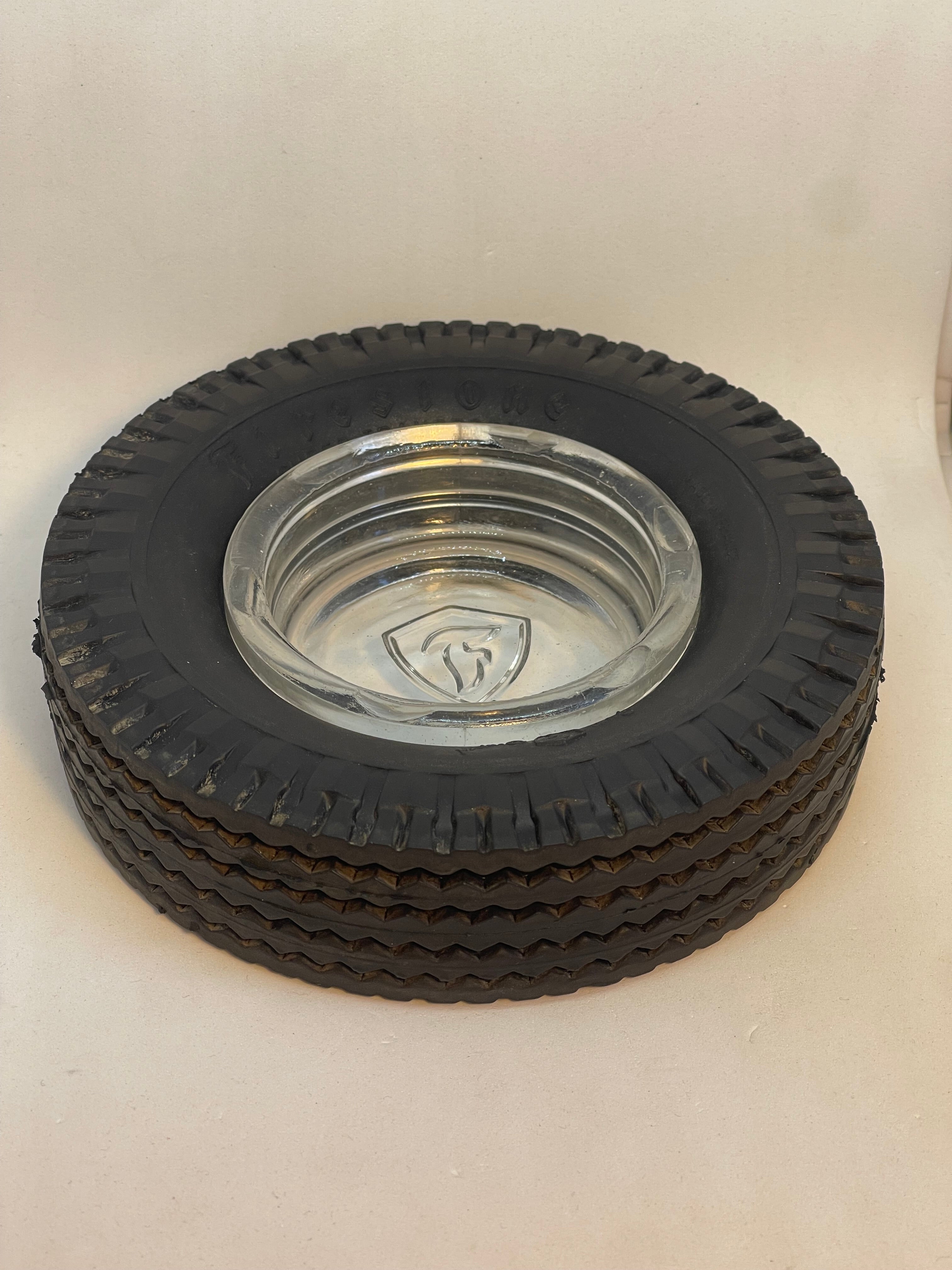 Posacenere Vintage Firestone in Gomma e Vetro - Gadget Automobilia Epoca
