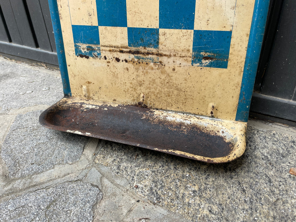 Portamestoli da Parete Vintage Anni '60 in Metallo Smaltato – Stile Lustucru a Scacchi Blu e Panna – Portautensili da Cucina Francese con Vaschetta Salvagoccia pezzo unico