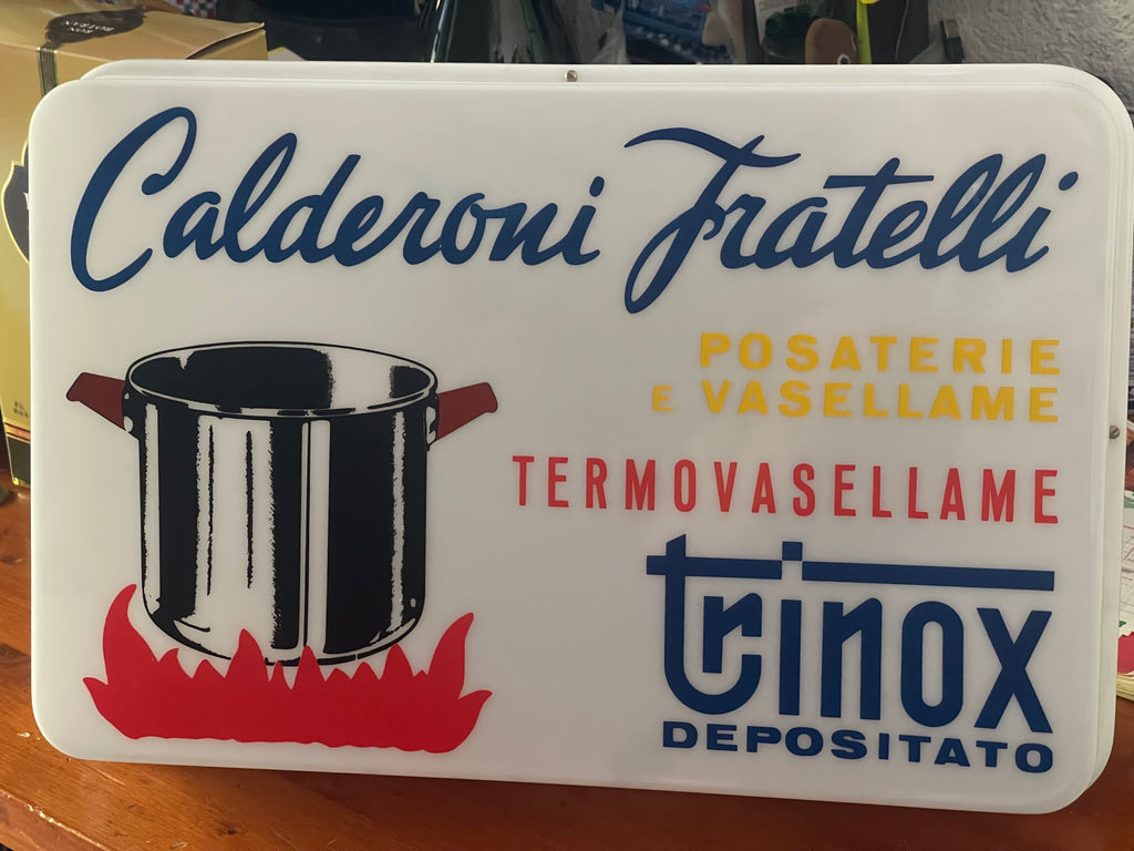 Insegna Luminosa Vintage "Calderoni Fratelli" – Marchio Trinox Depositato – Elemento di Modernariato Anni '70/'80