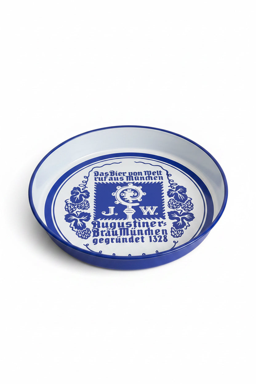 Vassoio Birra Vintage Augustiner-Bräu München Smaltato – Oggetto da Collezione Bar / Man Cave pezzo unico