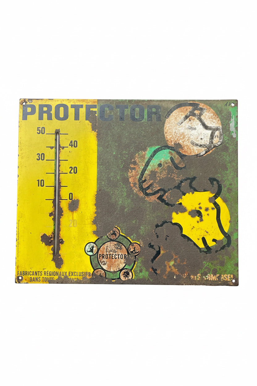 Termometro Insegna Pubblicitaria Vintage "Protector" - Metallo Smaltato Anni 50/60 Francia