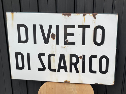 Cartello Stradale Vintage "Divieto di Scarico" – Insegna in Metallo Smaltato Anni '50/'60 Modernariato Industriale
