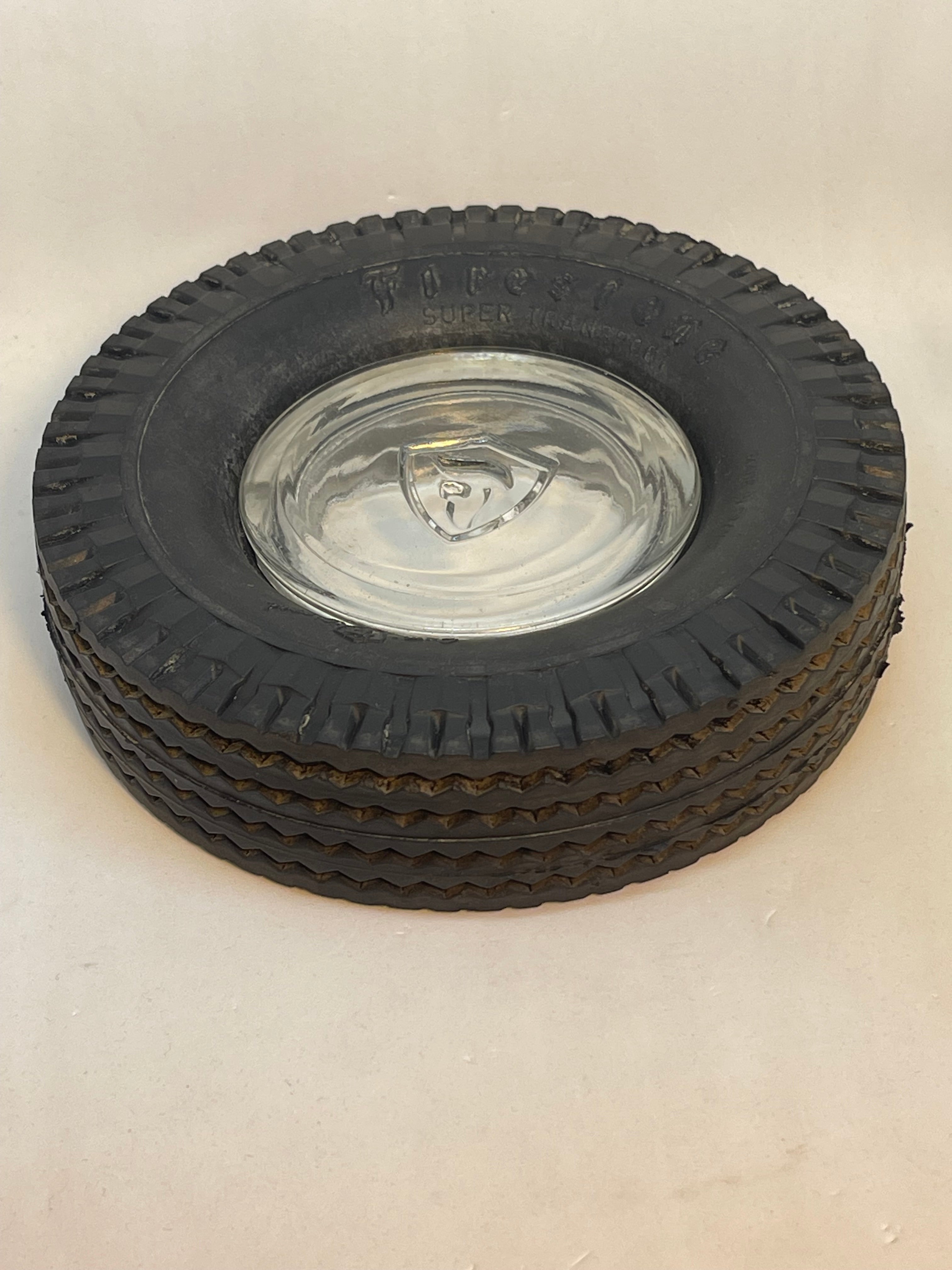 Posacenere Vintage Firestone in Gomma e Vetro - Gadget Automobilia Epoca