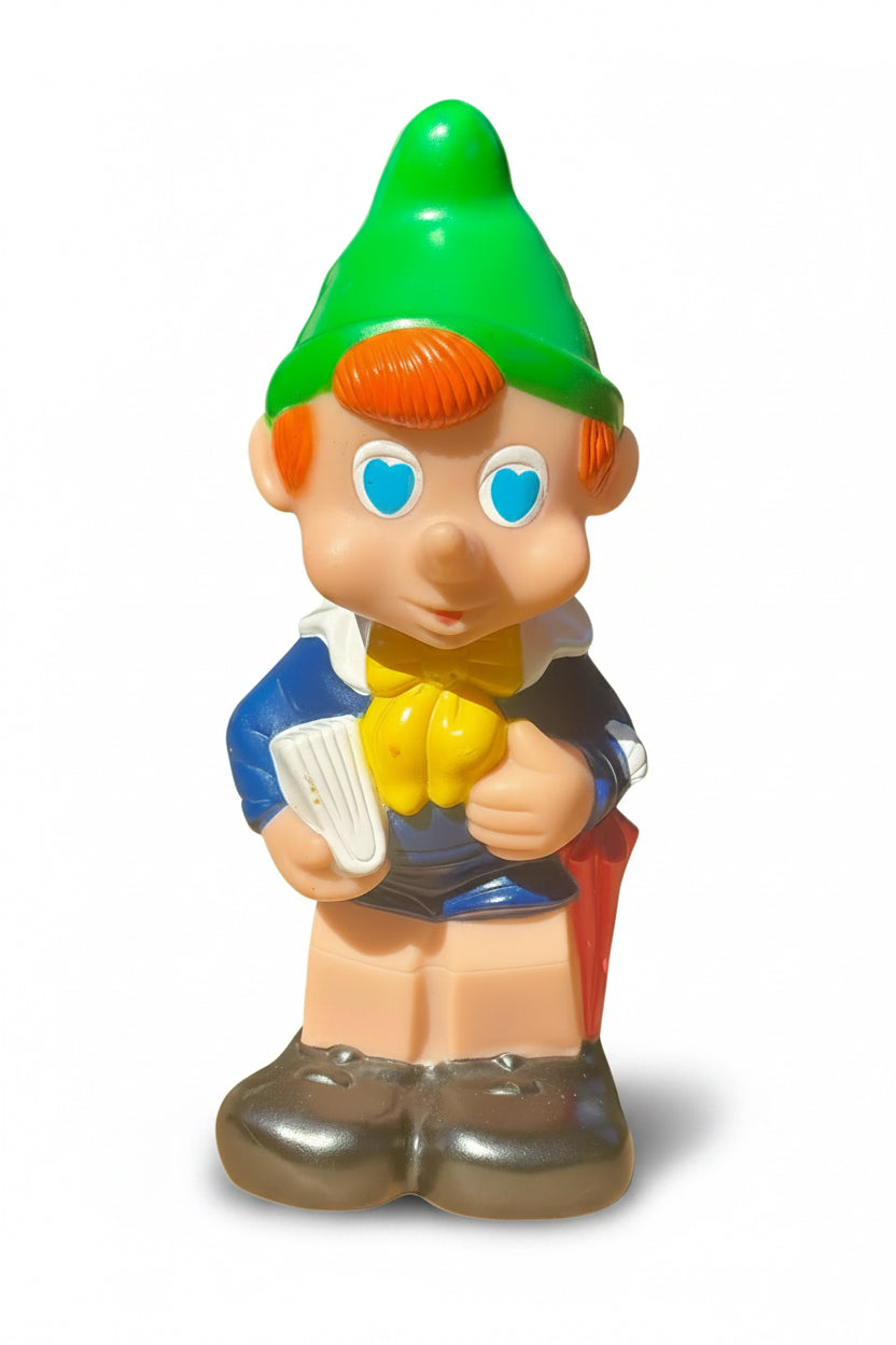 Pinocchio Vintage in Gomma 20 cm – Occhi a Cuore e Ombrello – pupazzo Anni 70/80