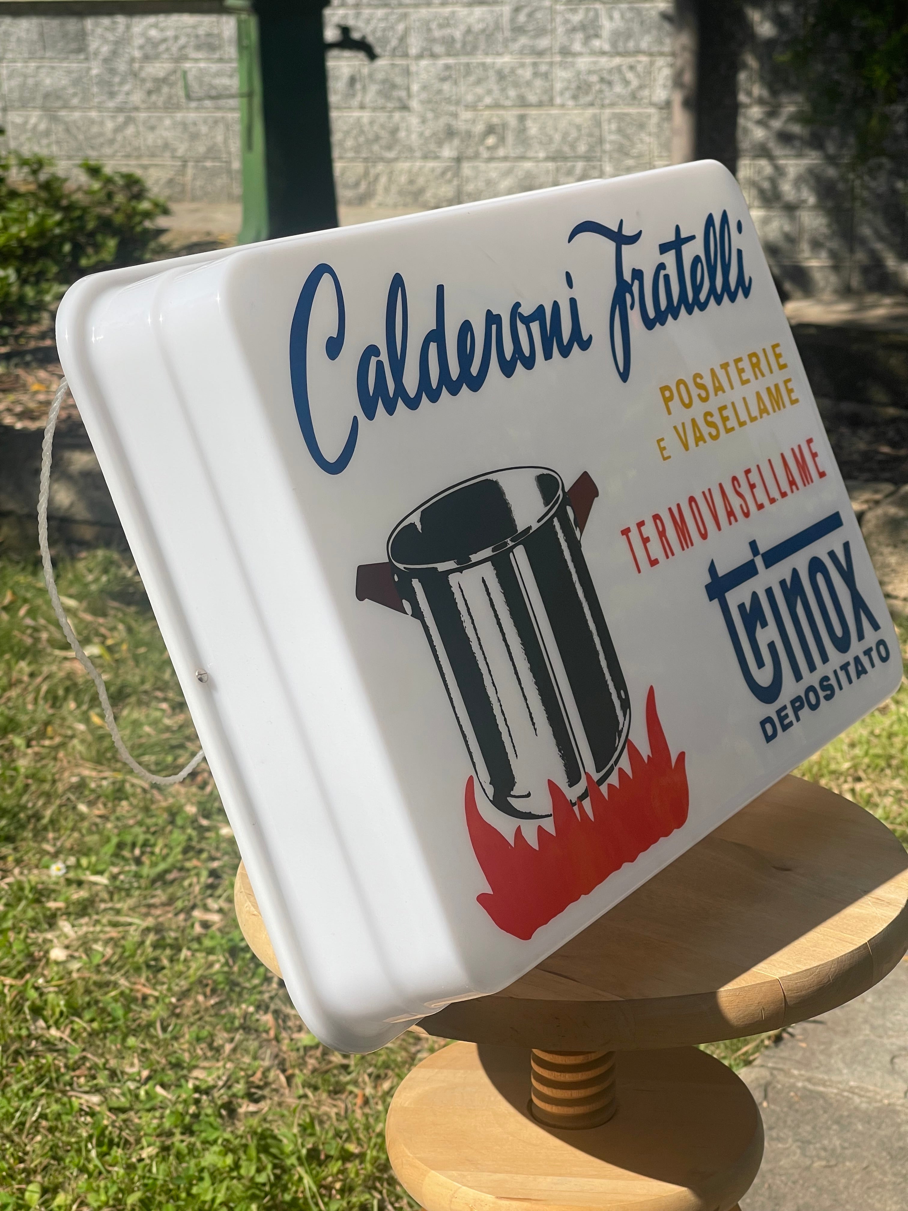 Insegna Luminosa Vintage "Calderoni Fratelli" – Marchio Trinox Depositato – Elemento di Modernariato Anni '70/'80